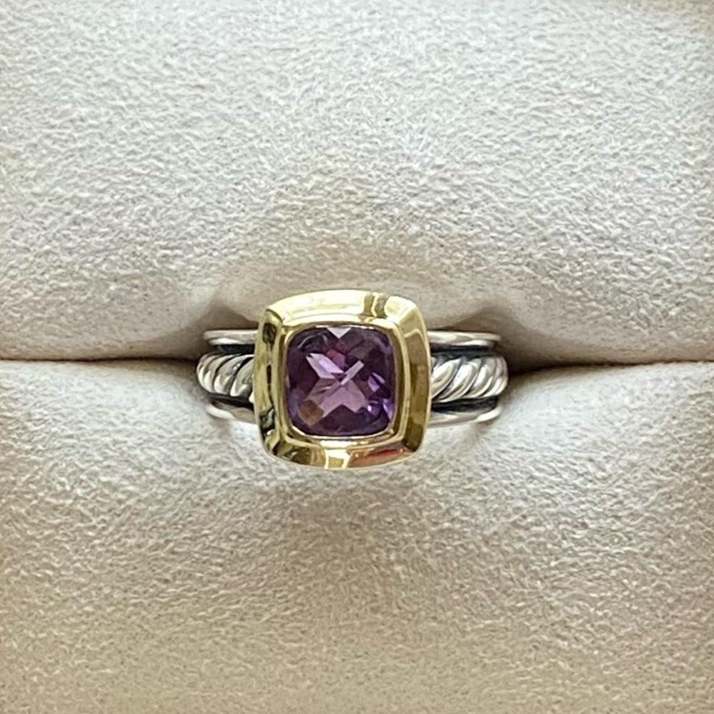 David Yurman Sterling Silver and 18k Gold Amethyst Ring, Size 6